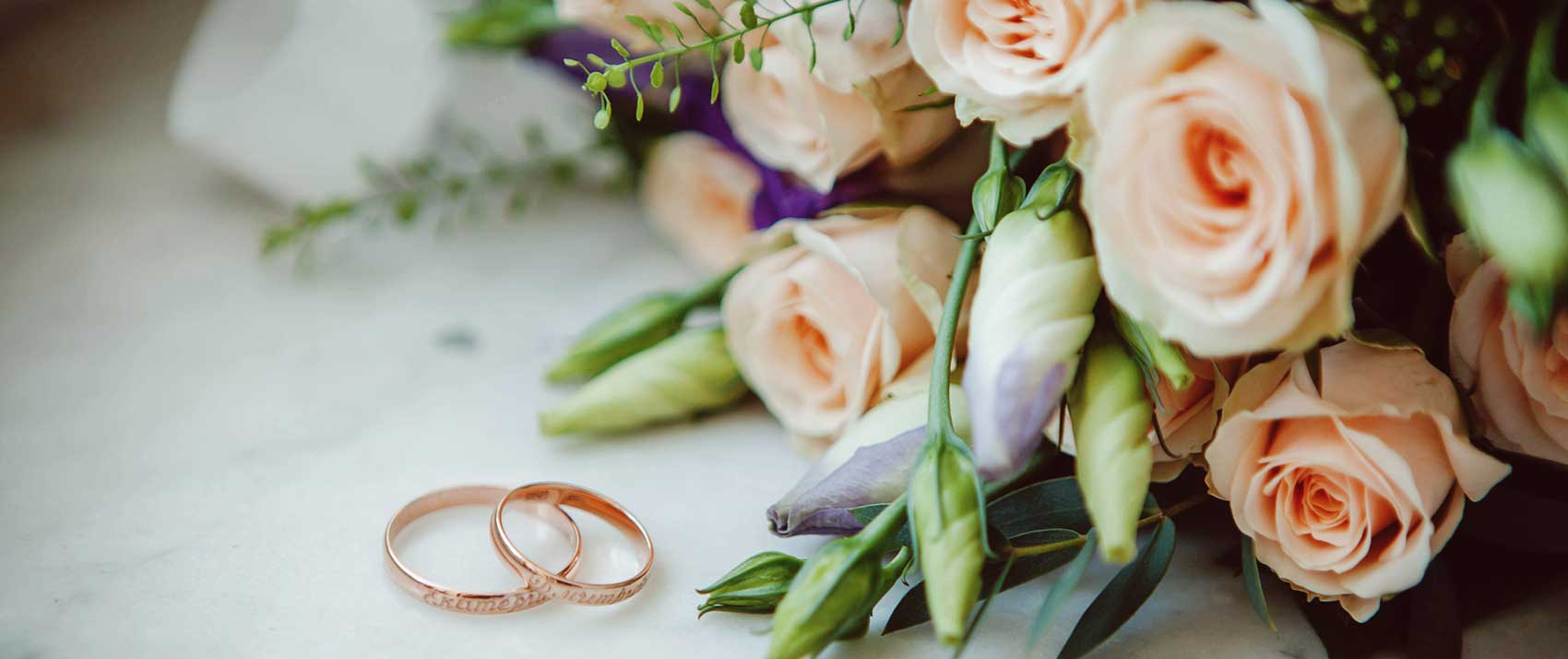 wedding bouquet and rings